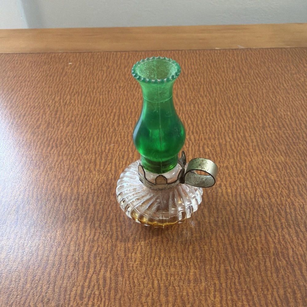 Vintage Miniature Oil Lamp Perfume Bottle Lamplight Perfume Novell 1950s Green